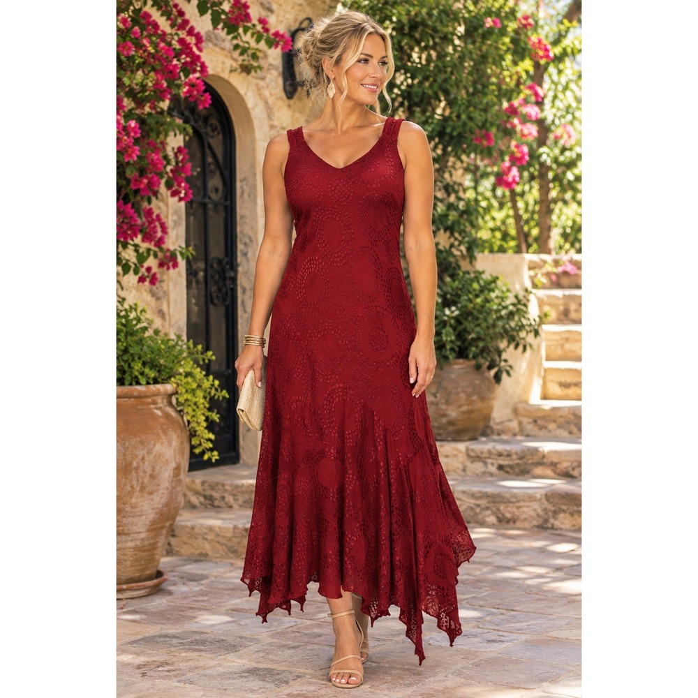 Vintage Jonathan Martin Studio Dress Burgundy Red Handkerchief Hem Y2K size 10